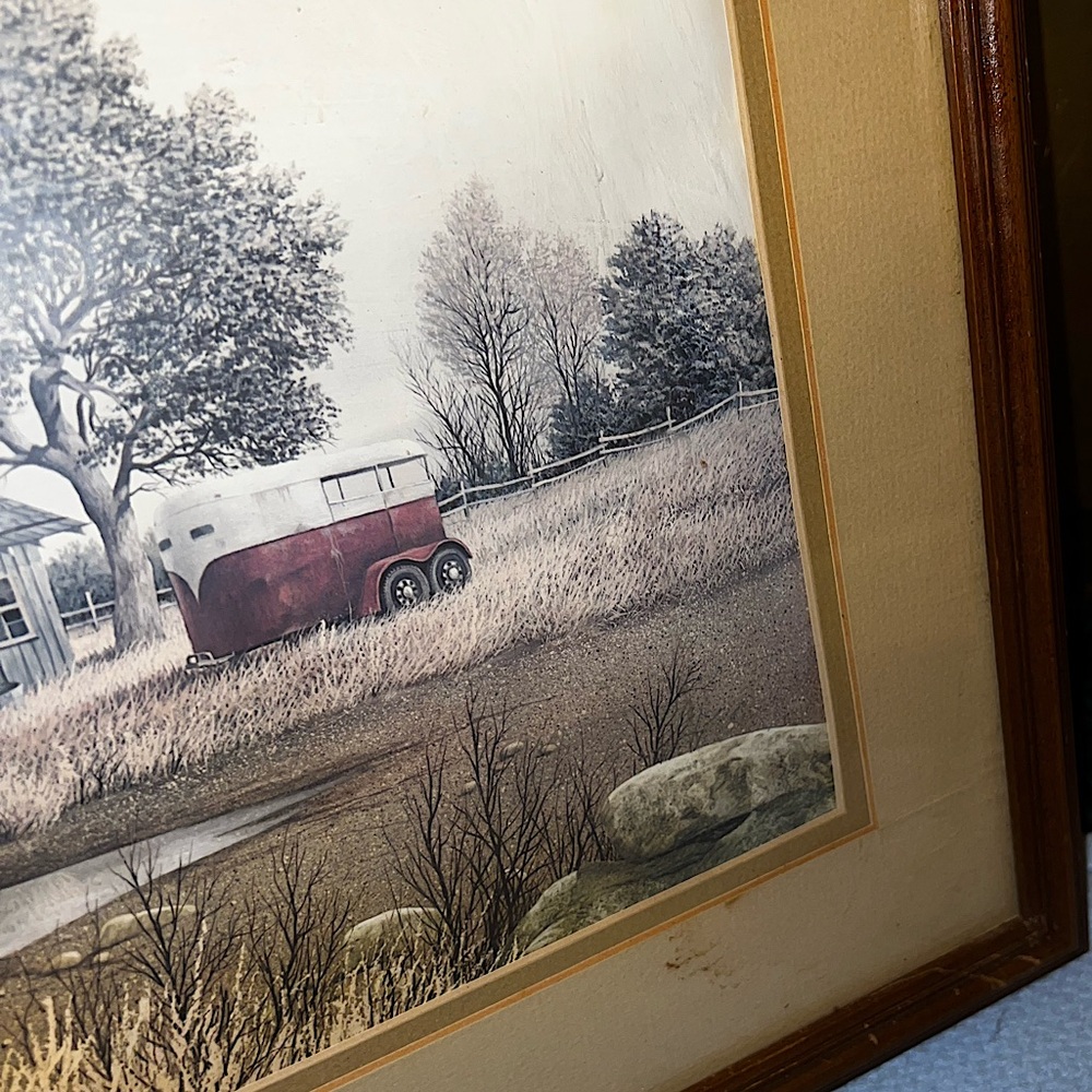 Vintage Gene Speck Art Wood Framed Print Country Landscape Wagon Barn - Picture 7 of 15
